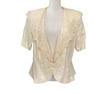 Nah Nah Woman Ivory Vintage Lace Formal Lined Embellished Sequin Dress Jacket